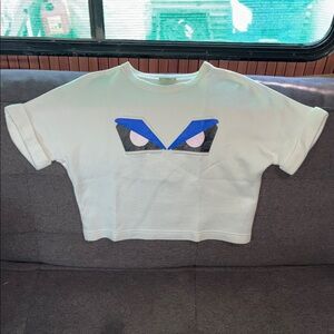 100% autoFendi White Eyed monster crop-top Tee size 40. 89%cotton & 11% elastane